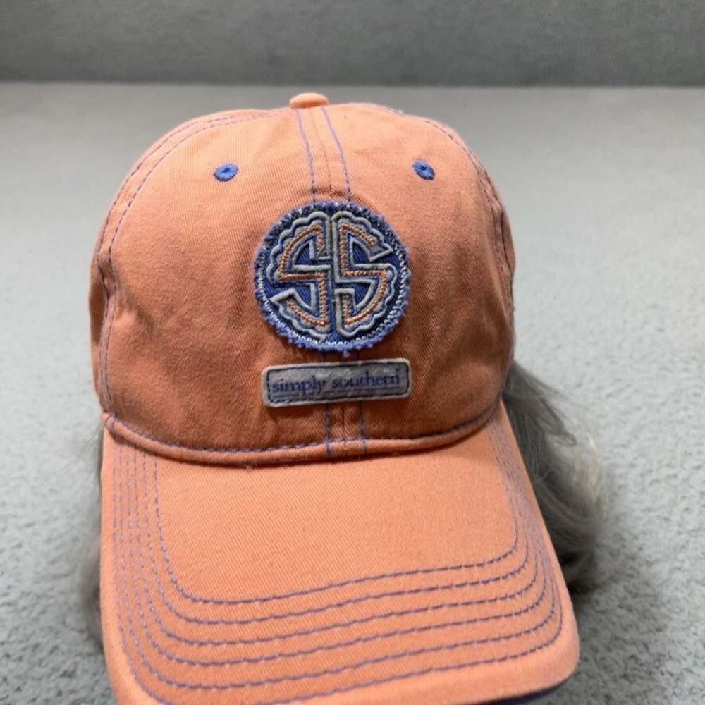 Simply Southern Hat Cap Strap Back Adjustable Orange Blue 3D Patch Casual Womens